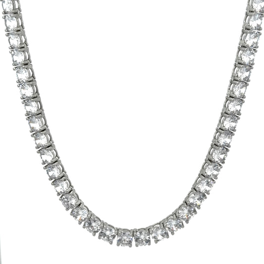 Sterling Silver Tennis Necklace with 5MM Cubic Zirconia Stones, Measuring 18 Inches