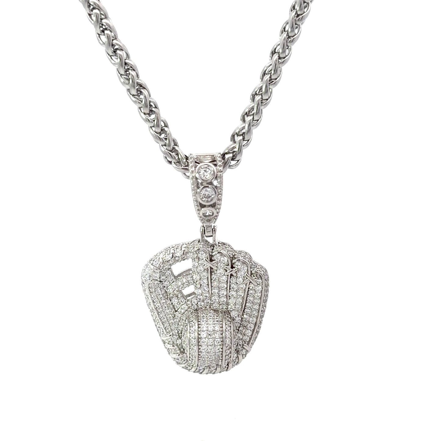Sterling Silver Baseball With Mitten Pendant