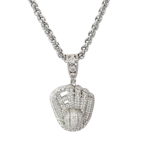Sterling Silver Baseball With Mitten Pendant