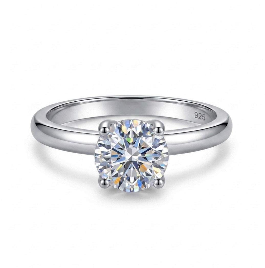 Sterling Silver 4-Prongs Solitaire Engagement Ring