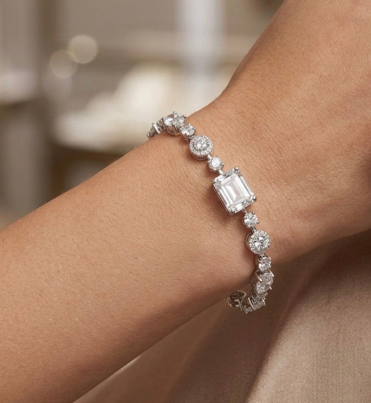 Sterling Silver Multi cut Cubic Zirconia Tennis Bracelet