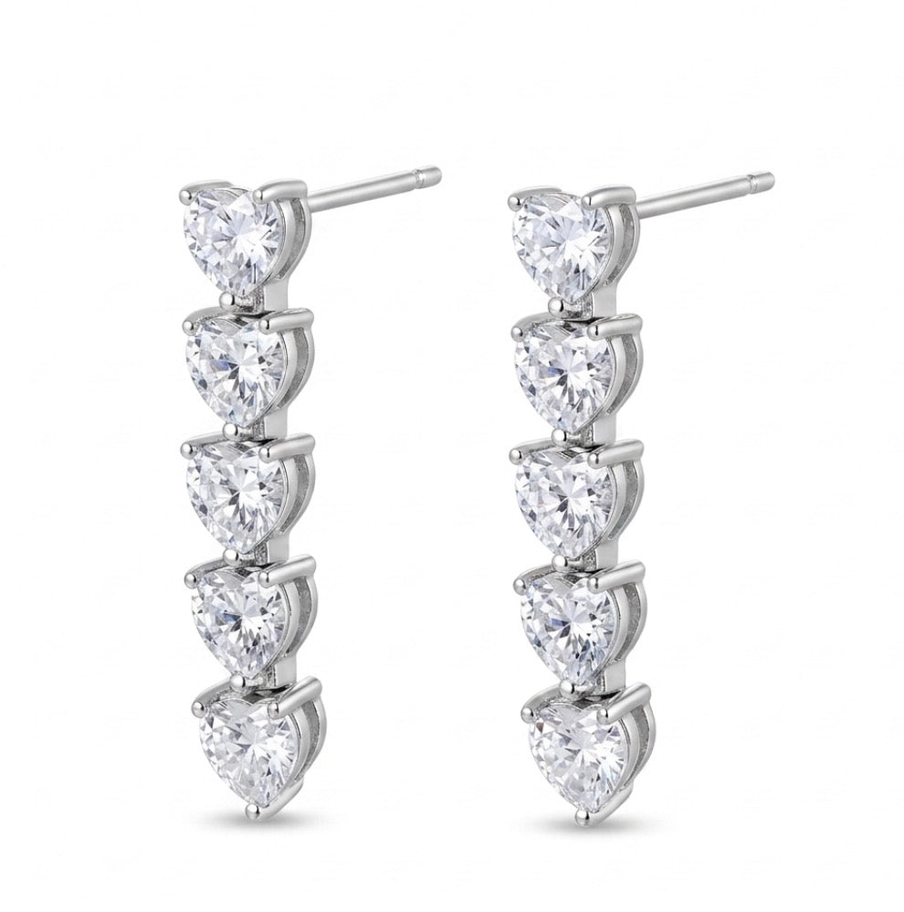Sterling Silver Heart-Shaped Drop Earrings