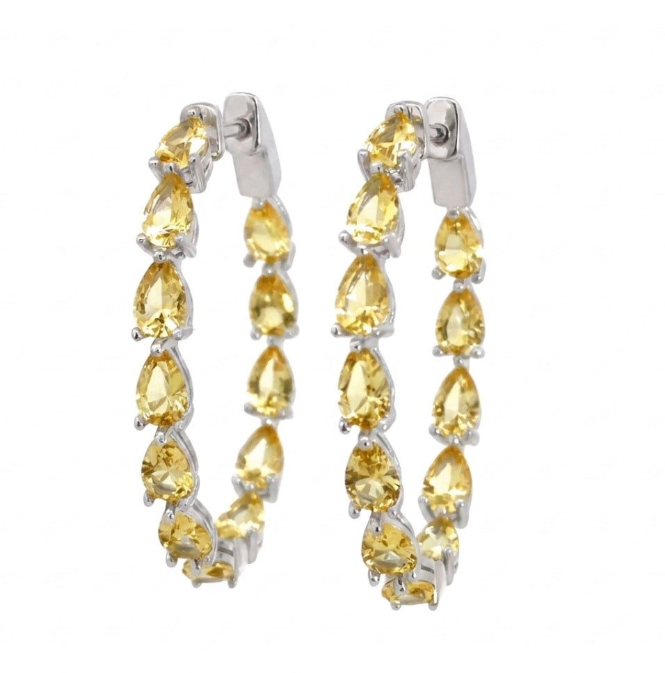 Inside-out Oval Shape 1 1/2-inch  Teardrop-cut Stone Hoop Earrings
