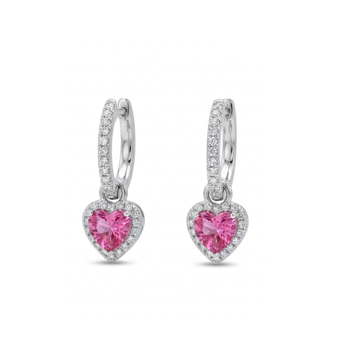 Sterling Silver Pink Topaz Heart Shaped Huggie Earrings