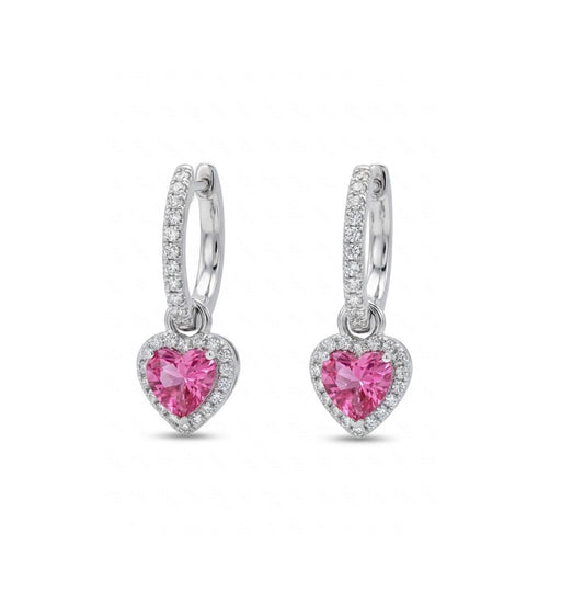 Sterling Silver Pink Topaz Heart Shaped Huggie Earrings