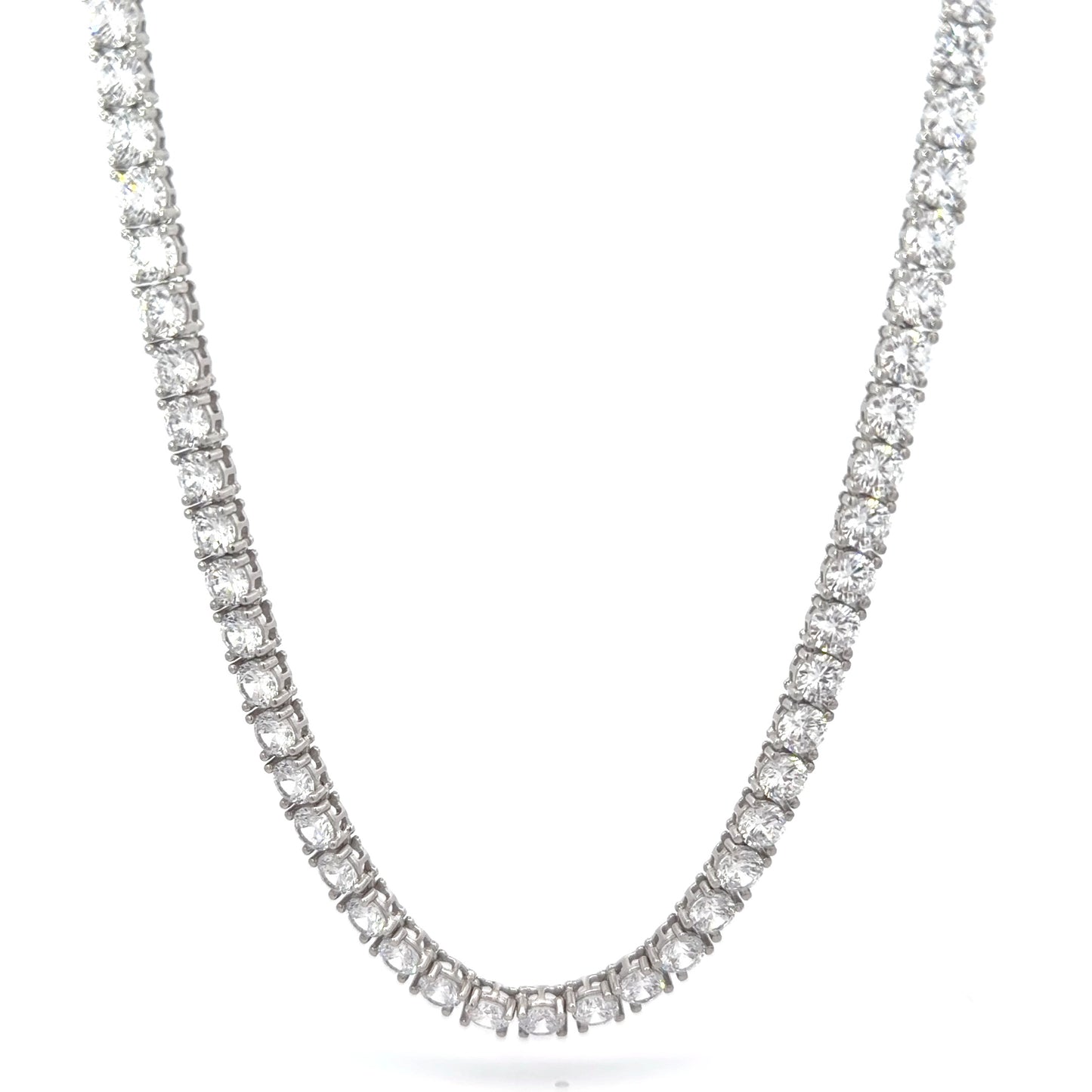 Sterling Silver Tennis Necklace with 5MM round Cubic Zirconia Stones, Measuring 18"