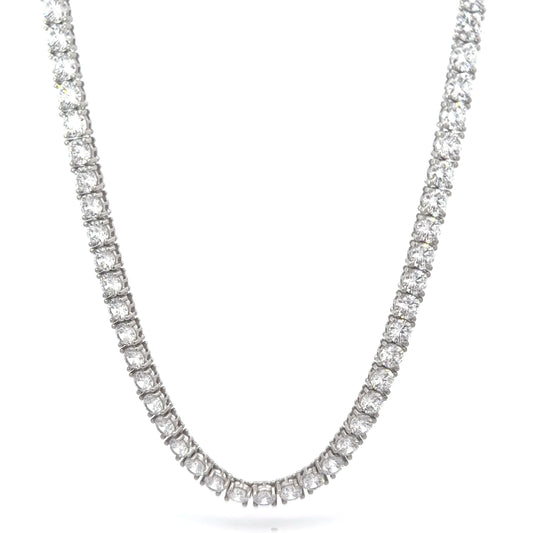 Sterling Silver Tennis Necklace with 5MM round Cubic Zirconia Stones, Measuring 18"