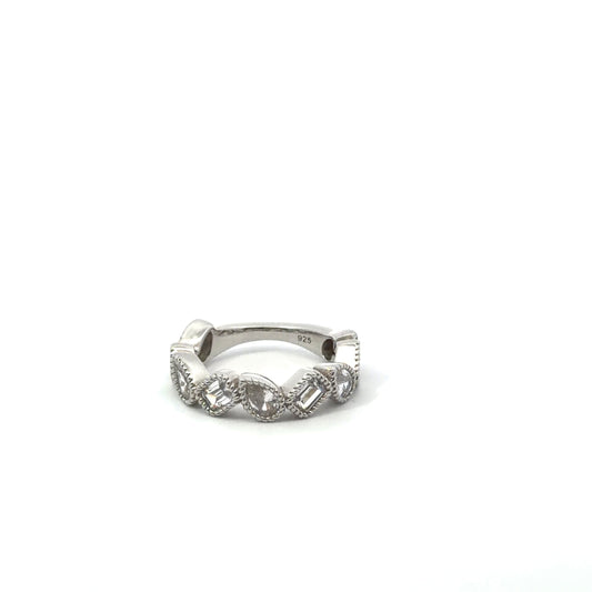 Sterling Silver Cubic Zirconia Filigree Style Ring