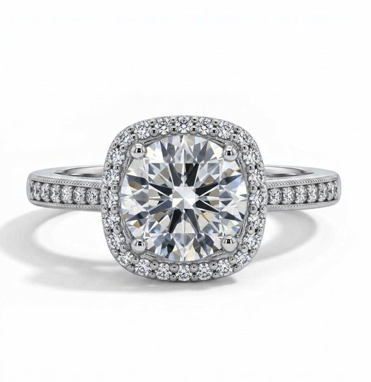 Sterling Silver 4 Prong Brilliant Cut Halo Ring
