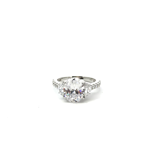 Sterling Silver Three Stone Engagement Ring