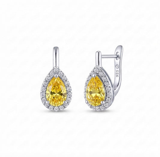 Sterling Silver Teardrop Yellow Topaz  Lever-back Earrings