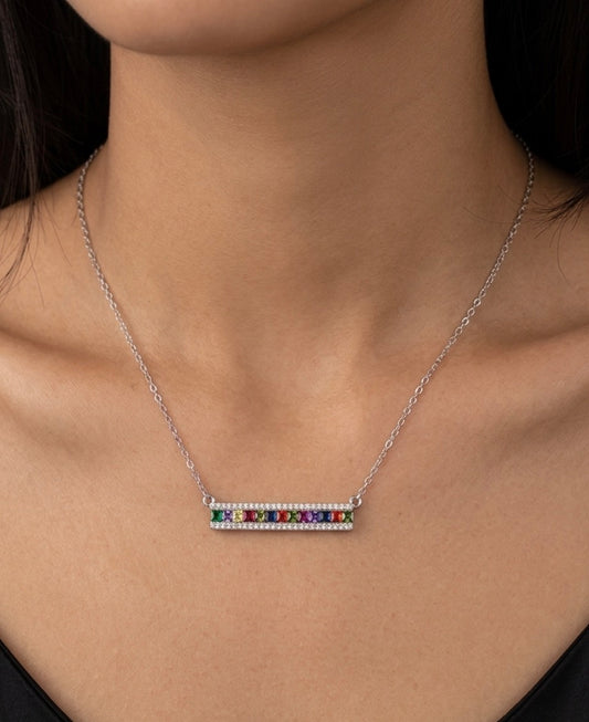 Sterling Silver Rainbow Bar Necklace