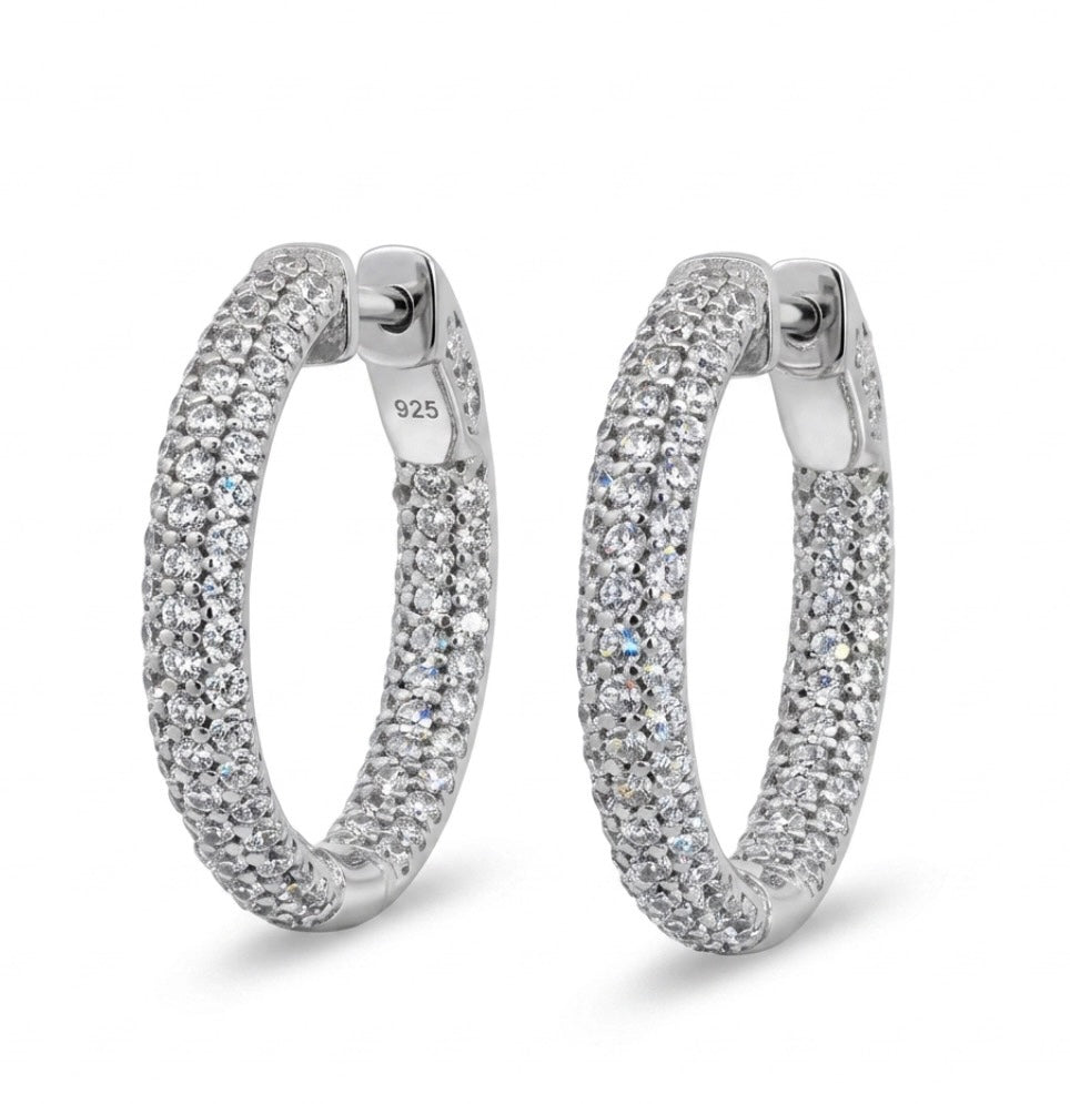 Inside-Out Round Shape Pave Hoop Earrings