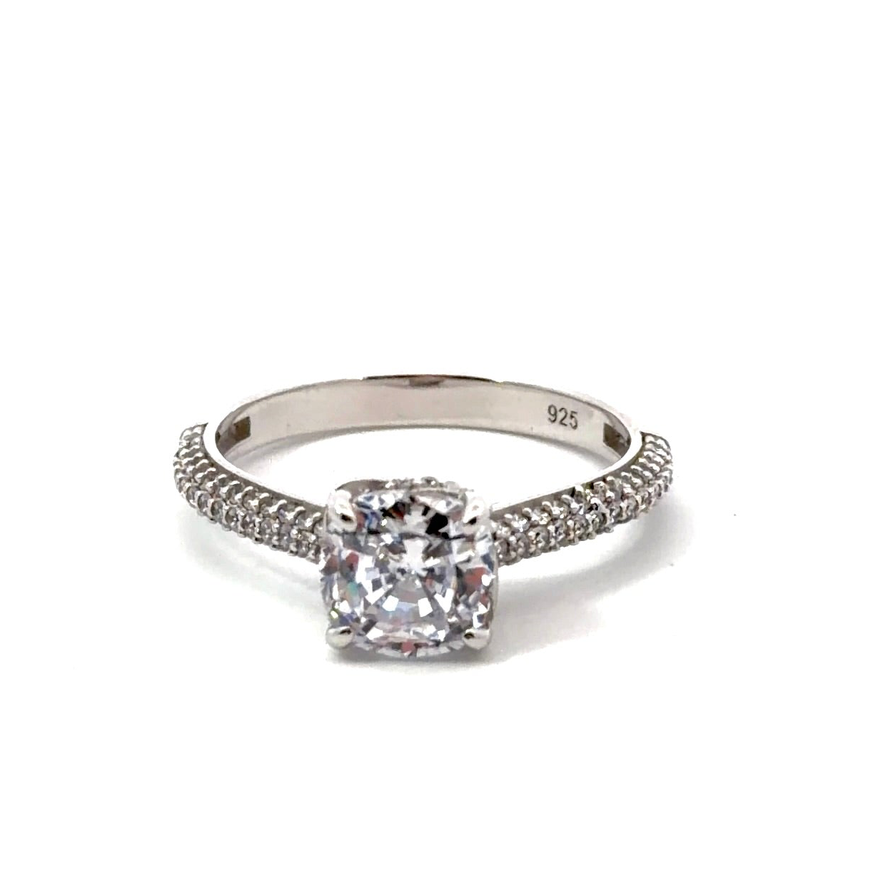 Sterling Silver Cathedral Style Cushion cut 4 Prong Ring