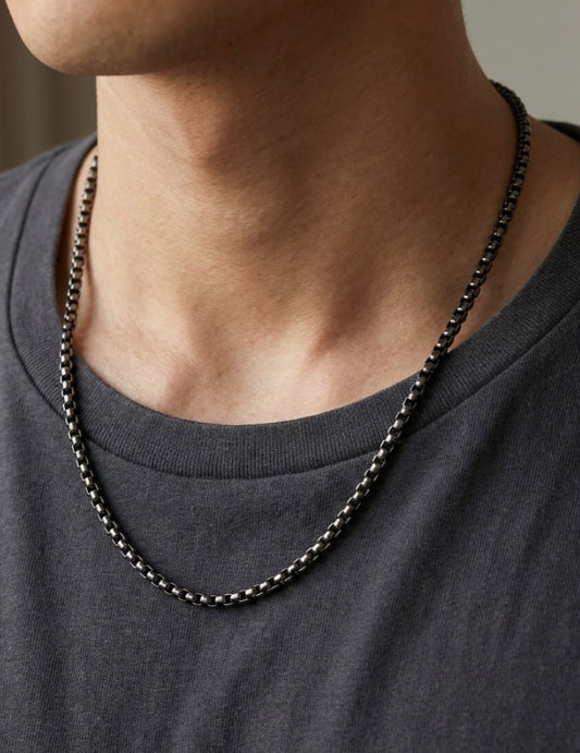 Men's Polished Stainless Steel Round Box Chain Necklace