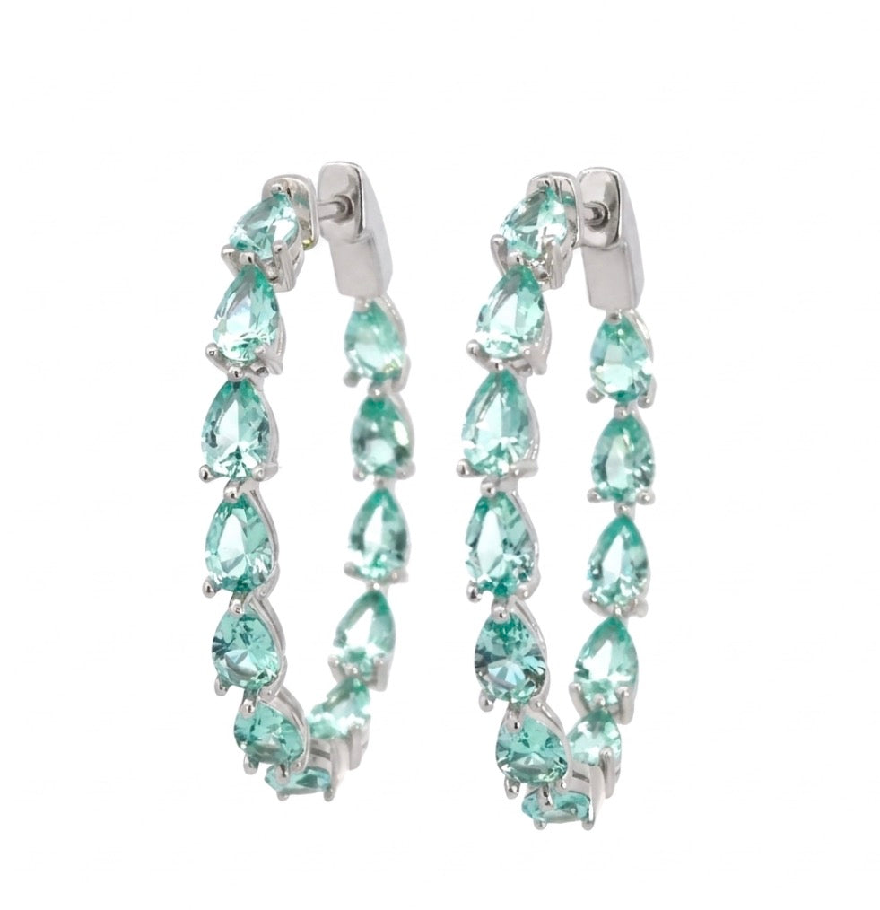 Inside-out Oval Shape 1 1/2-inch  Teardrop-cut Stone Hoop Earrings