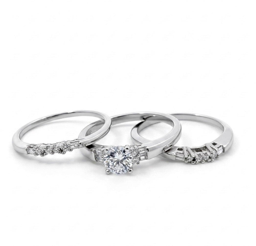 Sterling Silver 3-Piece Wedding Ring Set