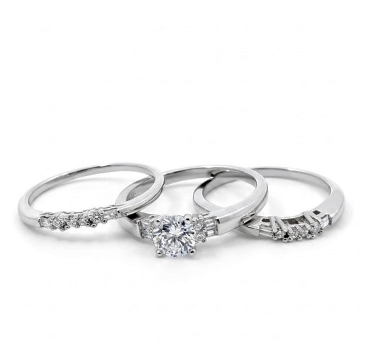 Sterling Silver 3-Piece Wedding Ring Set