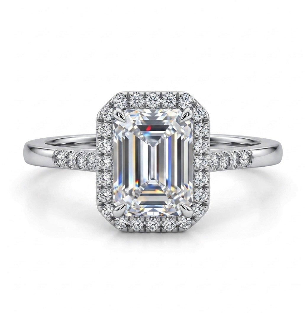 Sterling Silver Emerald Cut Halo Ring