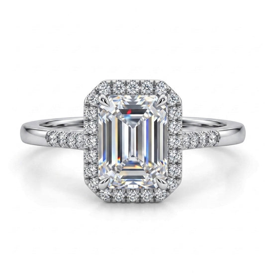 Sterling Silver Emerald Cut Halo Ring
