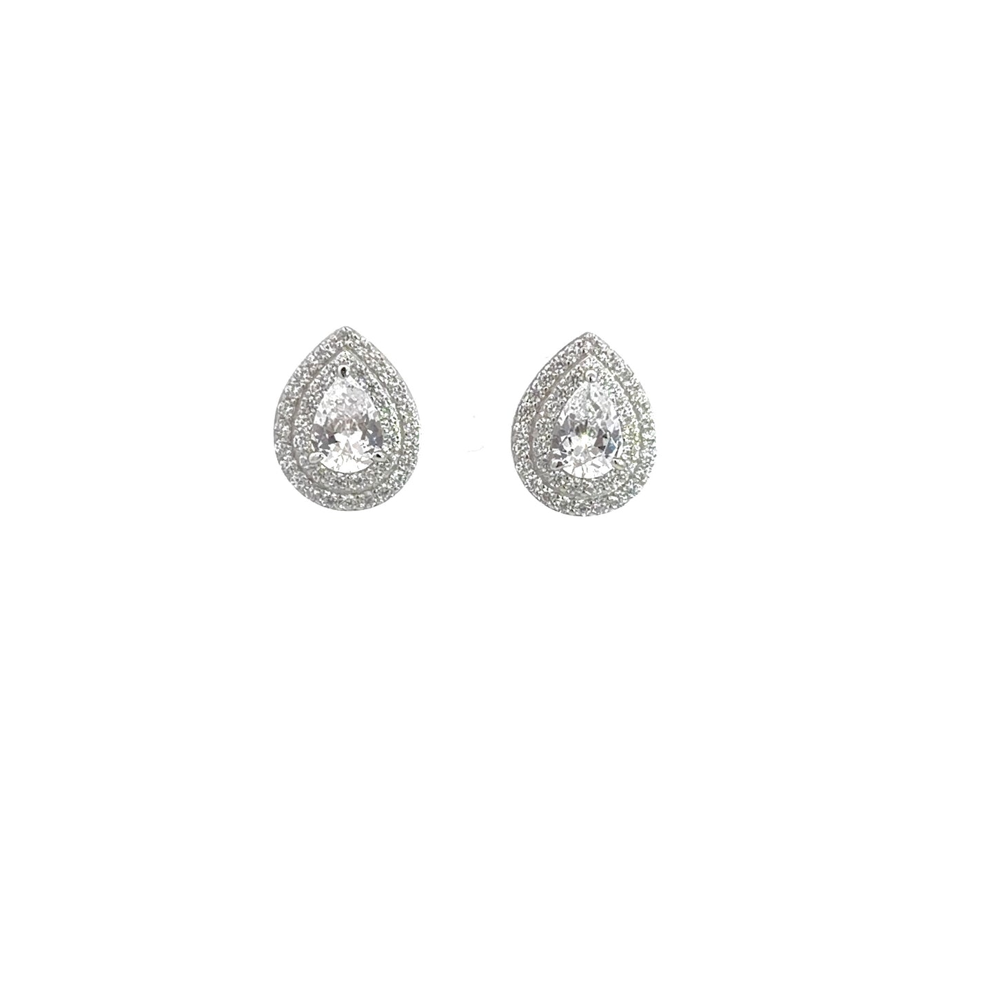 Stud Double Halo Pear Cut Cubic Zirconia Earrings