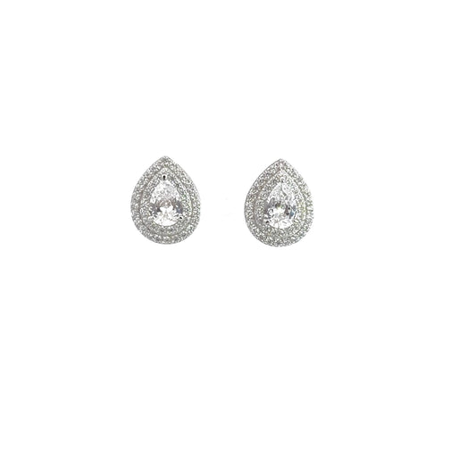 Stud Double Halo Pear Cut Cubic Zirconia Earrings