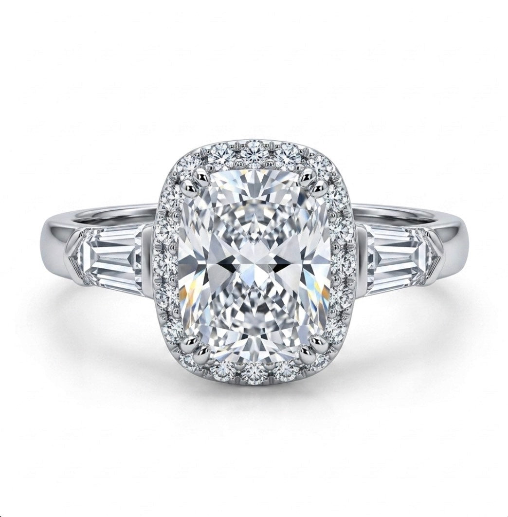 Sterling Silver Cushion Cut Halo Ring