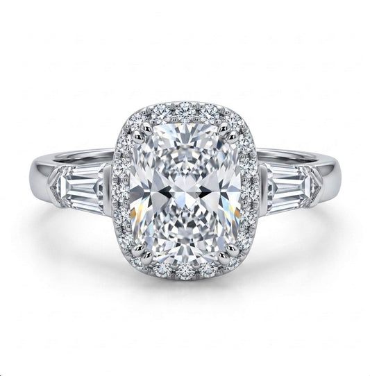 Sterling Silver Cushion Cut Halo Ring