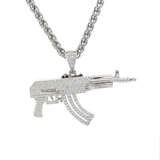 Sterling Silver Pave Encrusted Rifle Pendant