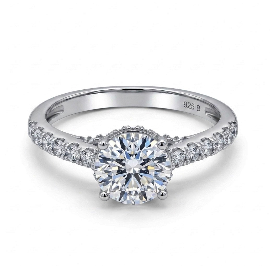 Sterling Silver Brilliant cut 4 Prong Ring