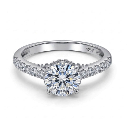 Sterling Silver Brilliant cut 4 Prong Ring