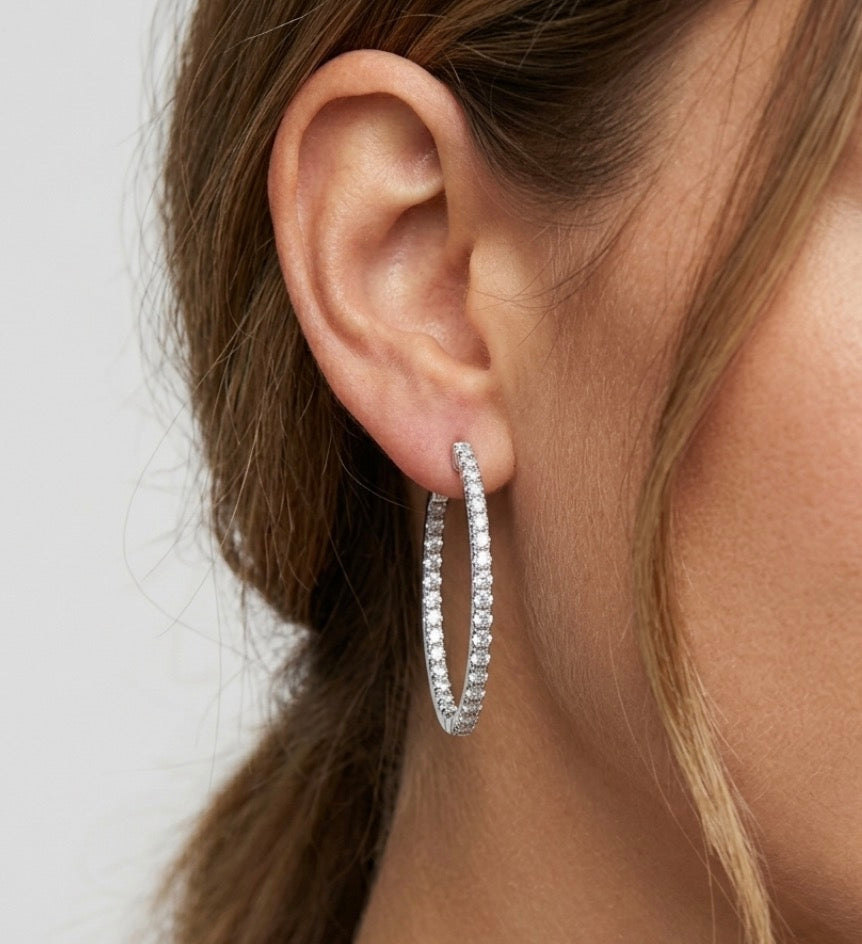 Inside-Out Oval Shape 1.54-inch 3.30 ct.Hoop Earrings