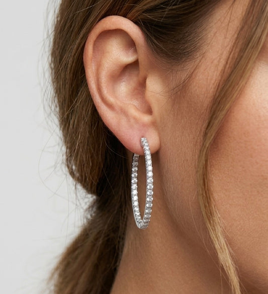 Inside-Out Oval Shape 1.54-inch 3.30 ct.Hoop Earrings
