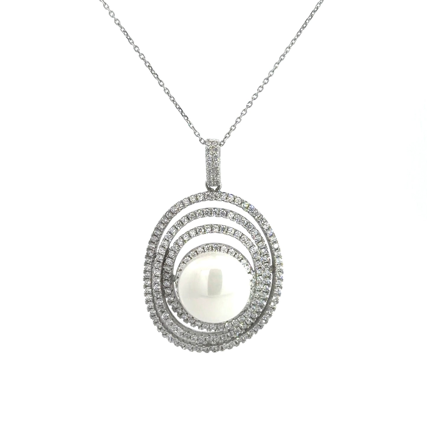 Sterling Silver Pearl And Cubic Zirconia Necklace