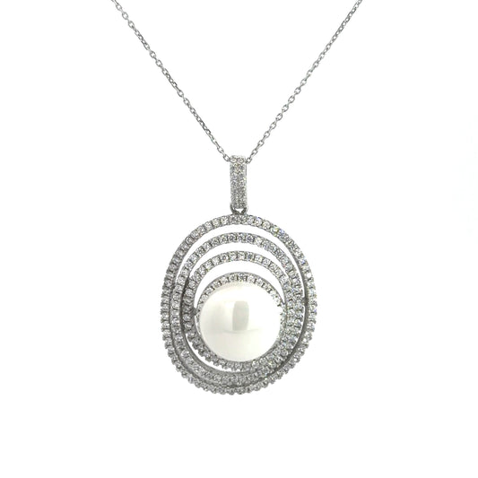Sterling Silver Pearl And Cubic Zirconia Necklace