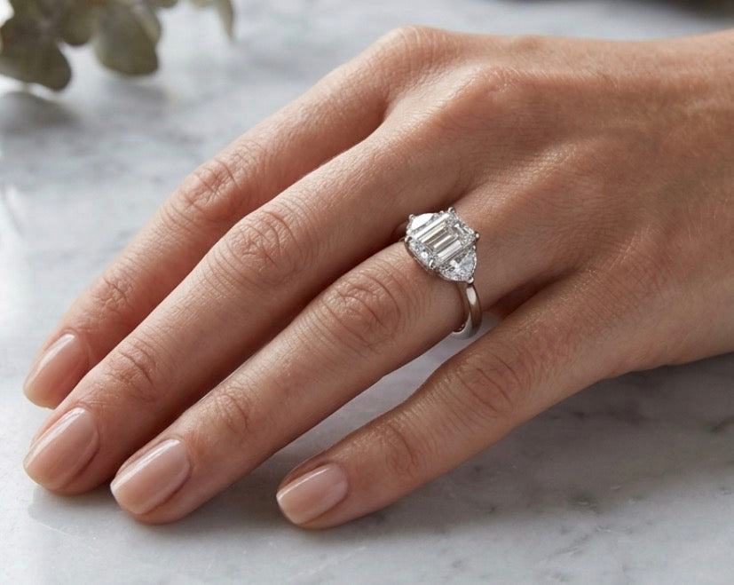 Sterling Silver Emerald Cut Crescent Ring