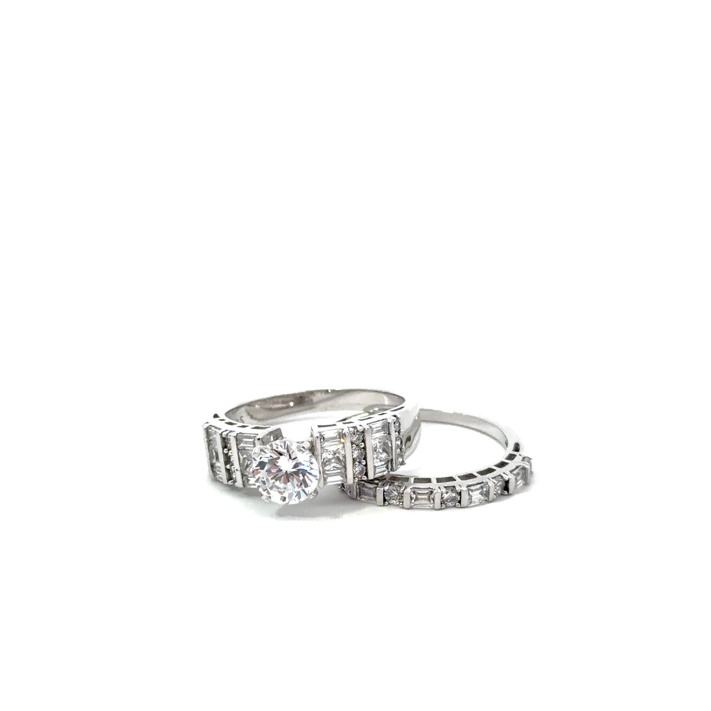 Sterling Silver Solitaire Wedding Bend Set