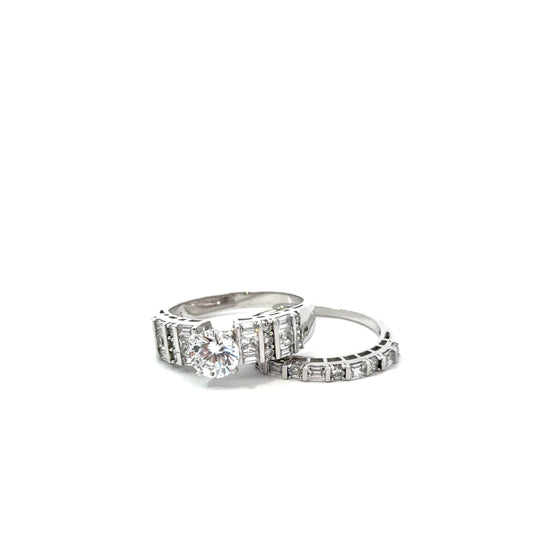 Sterling Silver Solitaire Wedding Bend Set