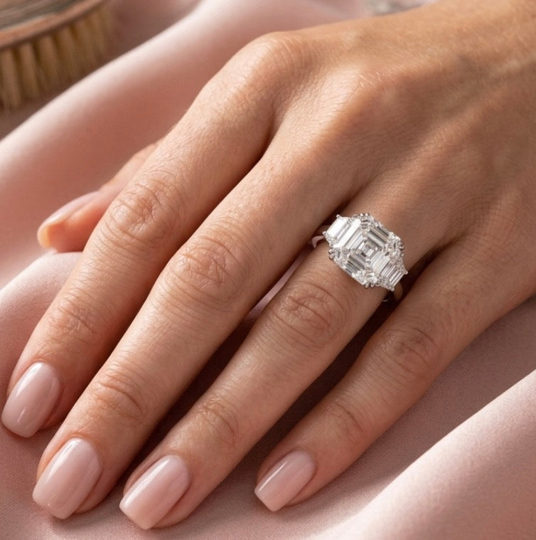 Sterling Silver Asscher cut Cubic Zirconia Ring