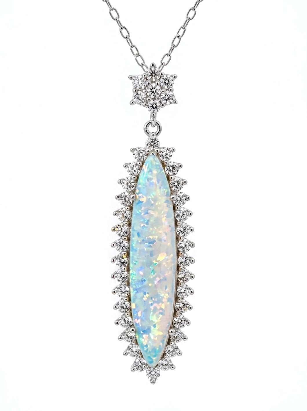 Sterling Silver Marquise-cut Opal Necklace