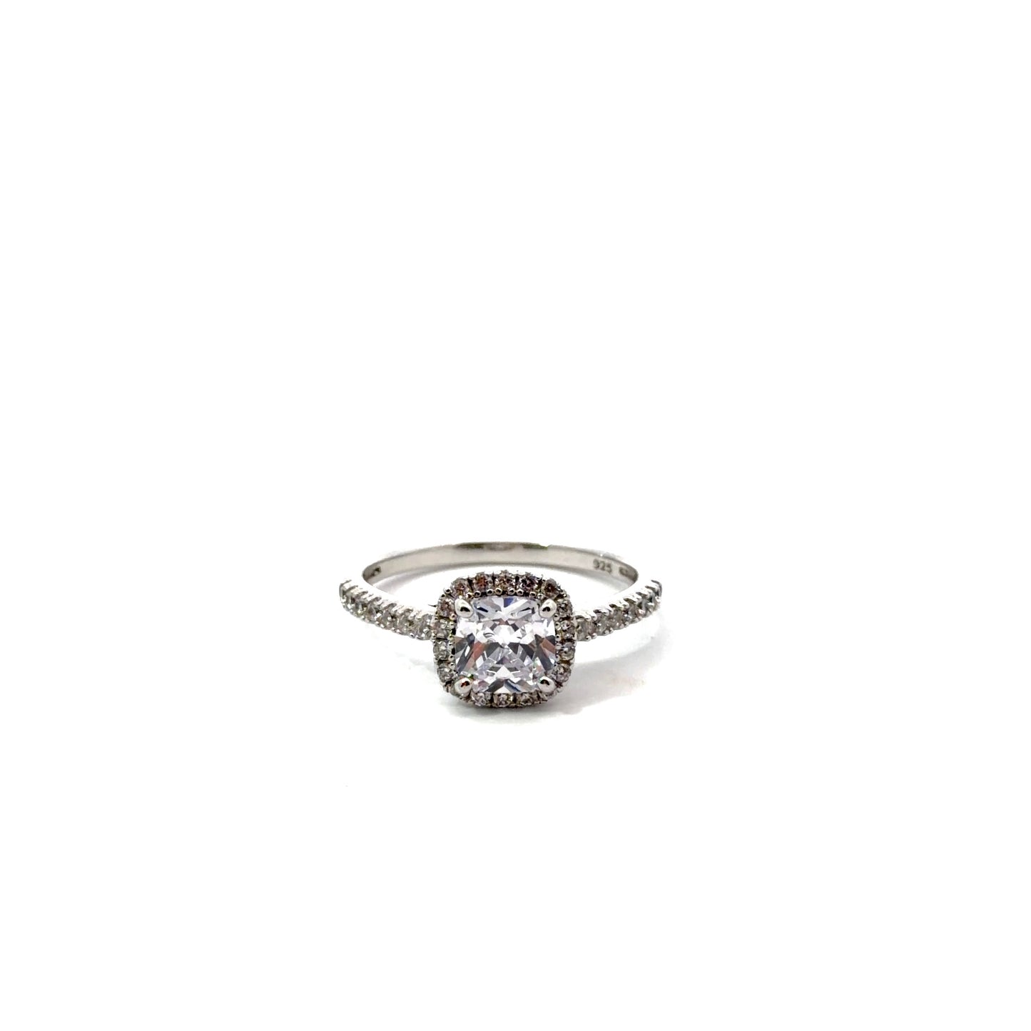 Sterling Silver Cushion Cut Halo Ring