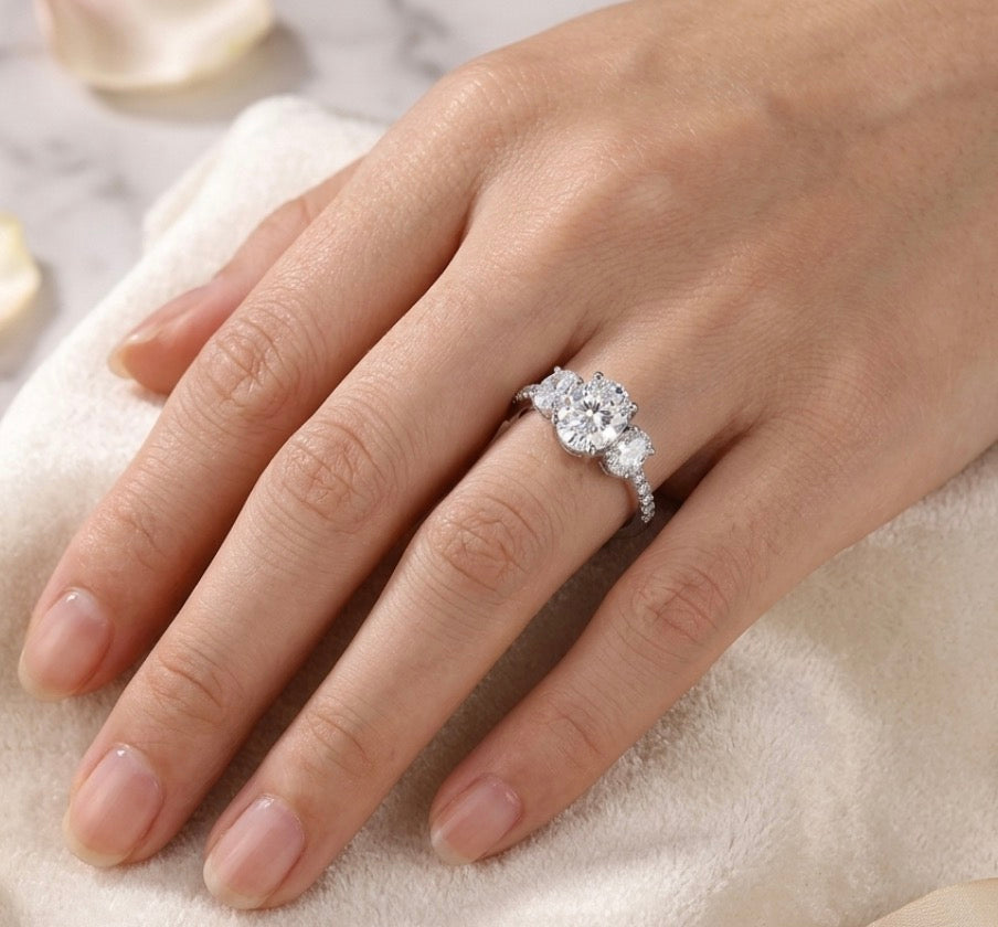Sterling Silver 3-Stone Oval Cut Ring