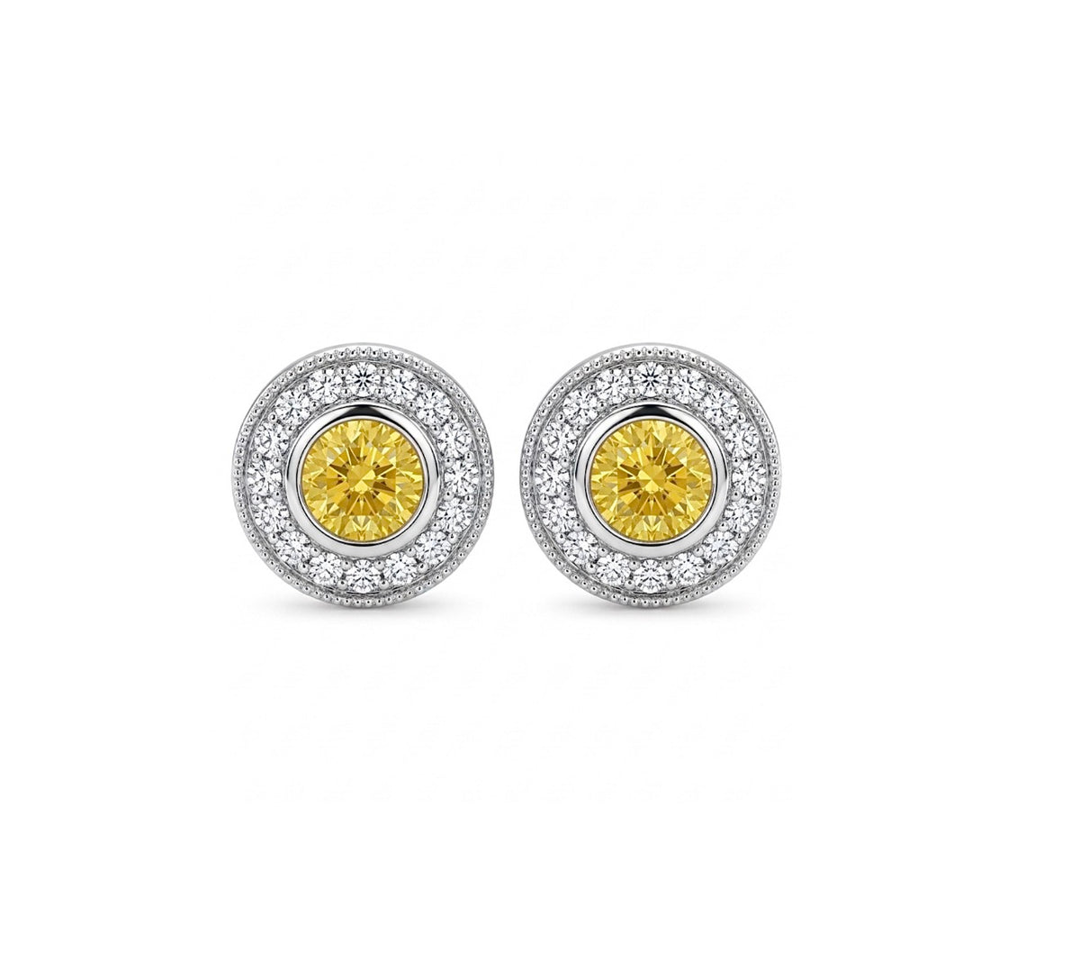 Sterling Silver Round cut Yellow Topaz Earrings