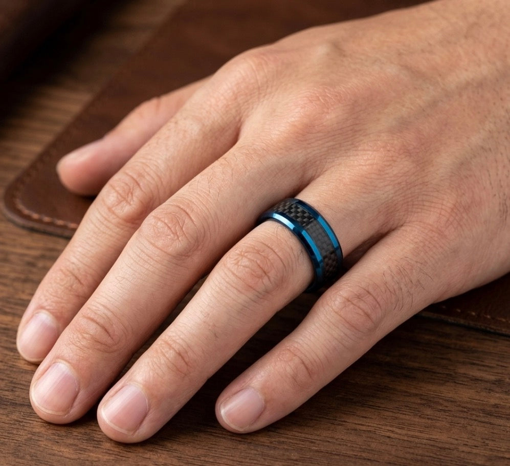 Men's Blue Tungsten Carbide Wedding Band