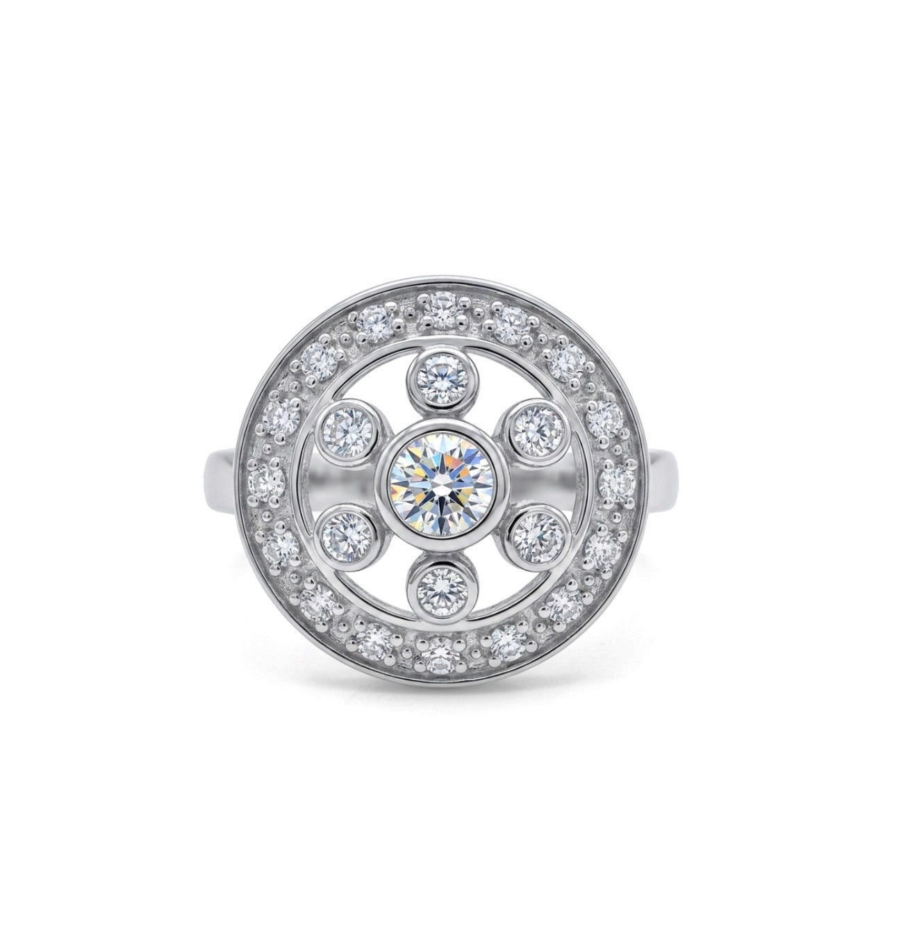 Sterling Silver Floral Design Cubic Zirconia Ring