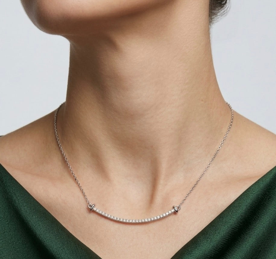 Sterling Silver Princess-cut Arched Necklace