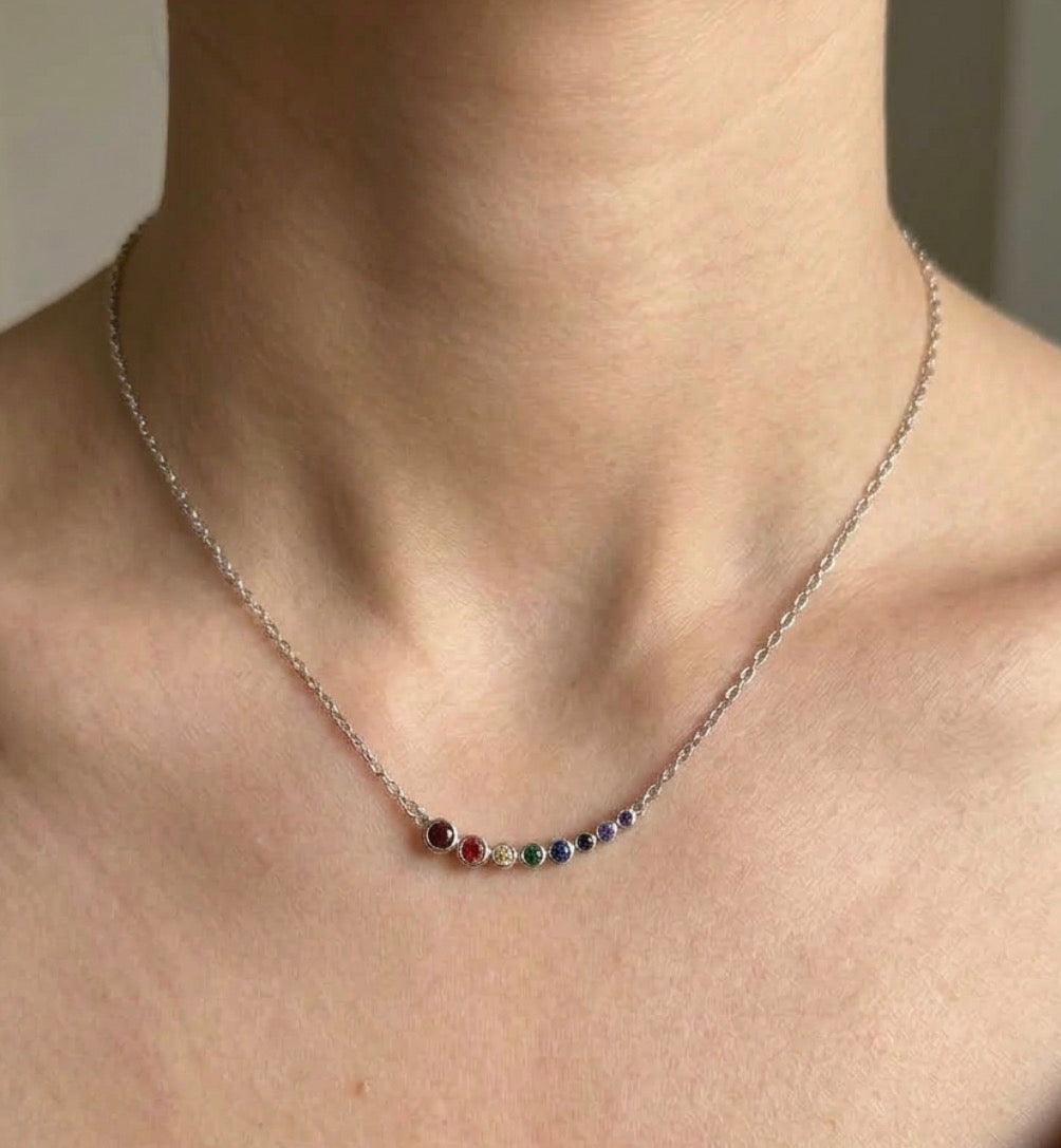 Sterling Silver Rainbow Curve Necklace