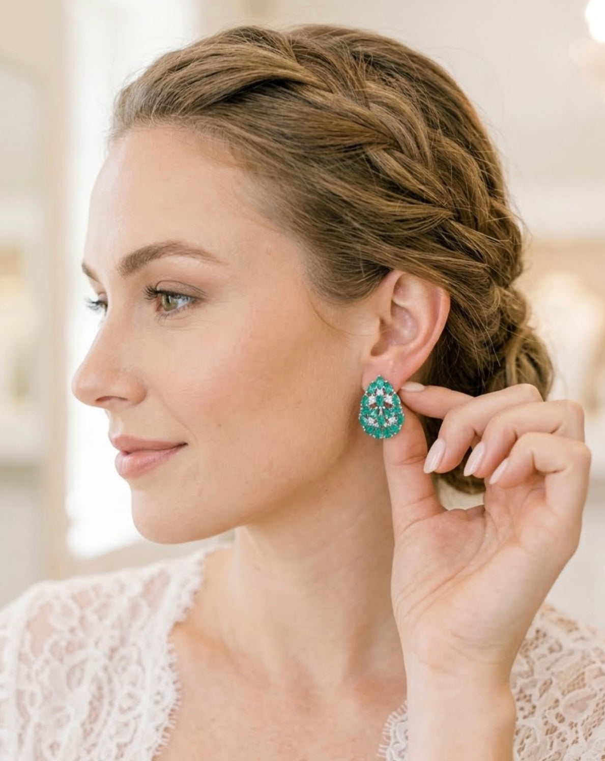 Aqua Chalcedony Cubic Zirconia Earrings