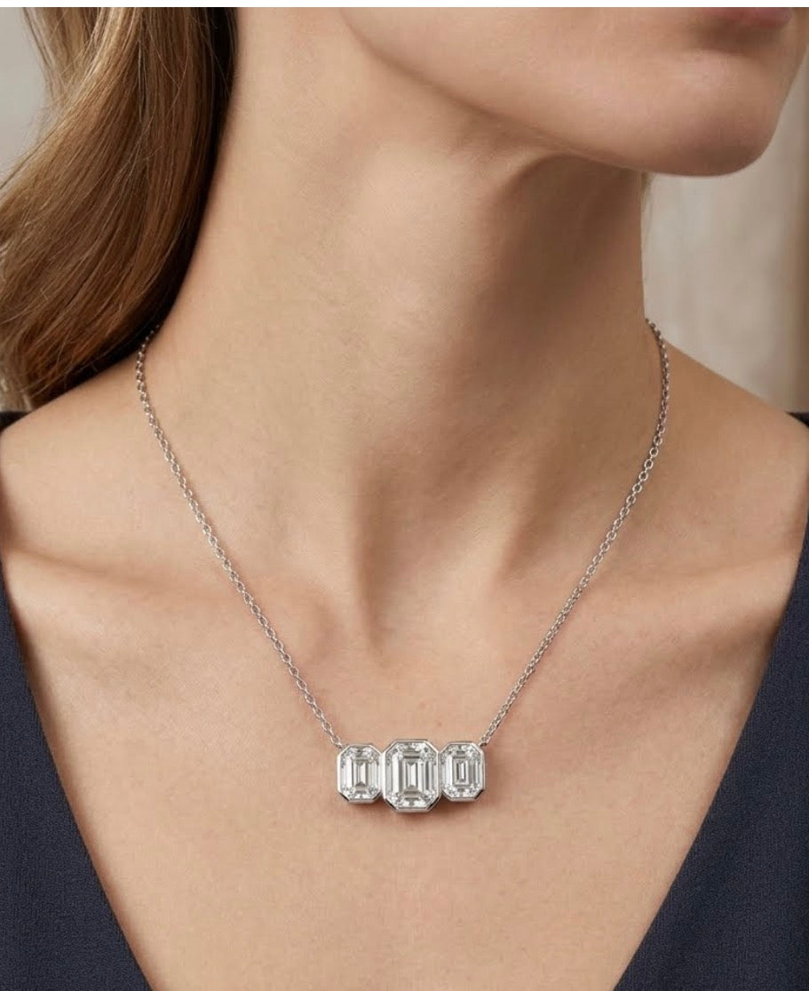 Sterling Silver Elegant Emerald Cut Cubic Zirconia Necklace