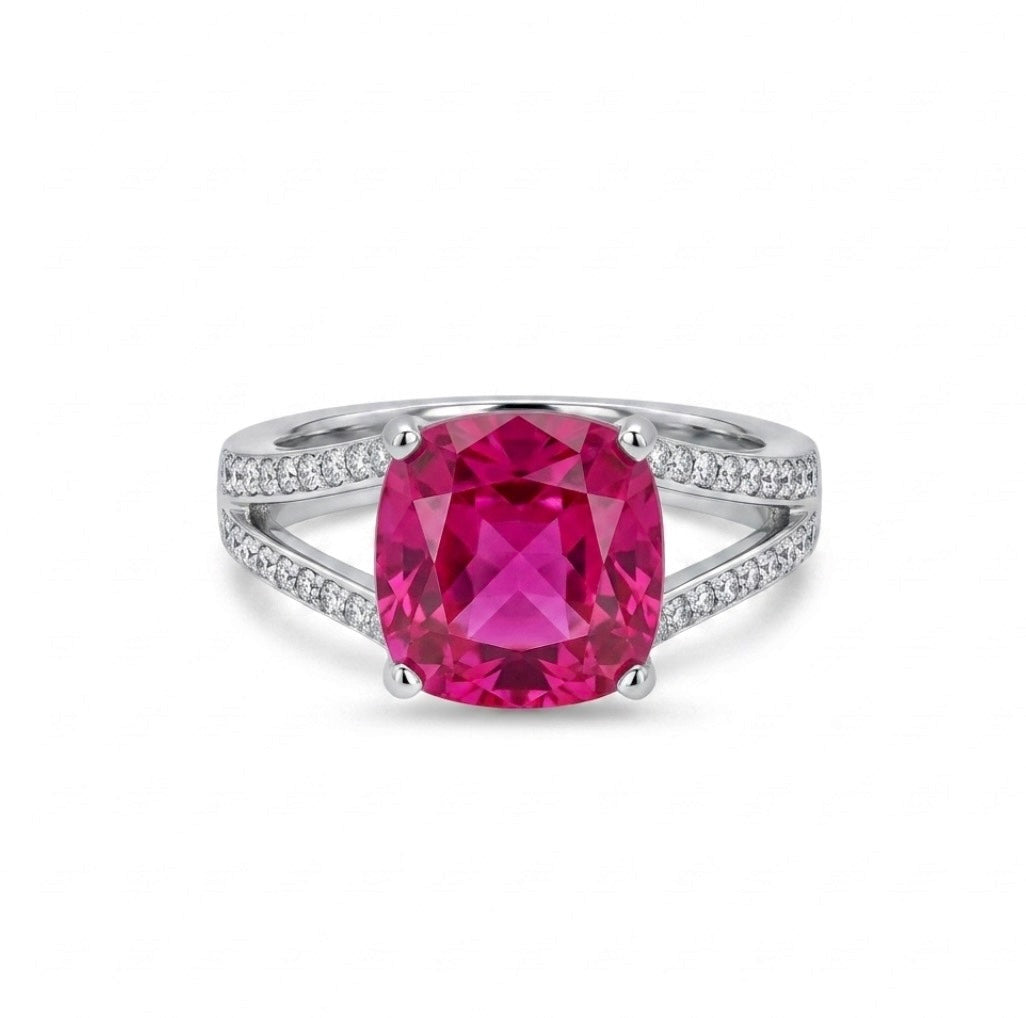 Sterling Silver Cushion-cut Ruby Ring